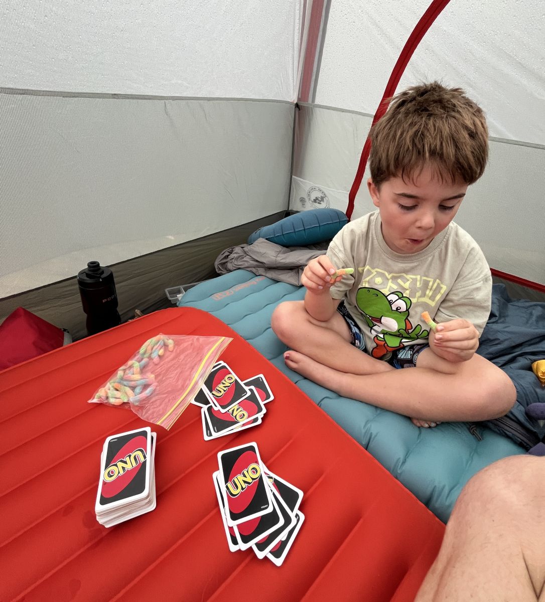 In the tent on a rainy day on the Brisbane Rail Trail
