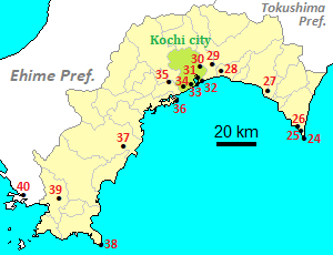 Map of Kochi Prefecture and Kochi City in Japan