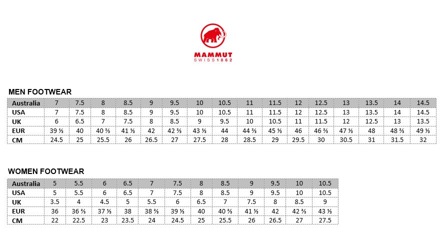 Mammut Pants Size Chart