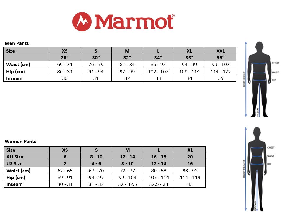 Marmot Pants Size Chart