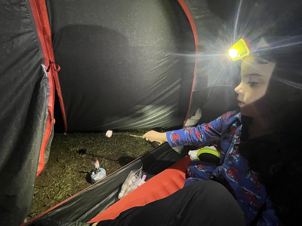 Bikepacking with kids, marshmallows in the tent