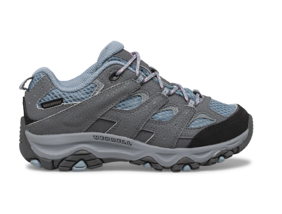 Merrell Moab 3 Low Lace Kids Waterproof Hiking Shoes - Grey/Blue