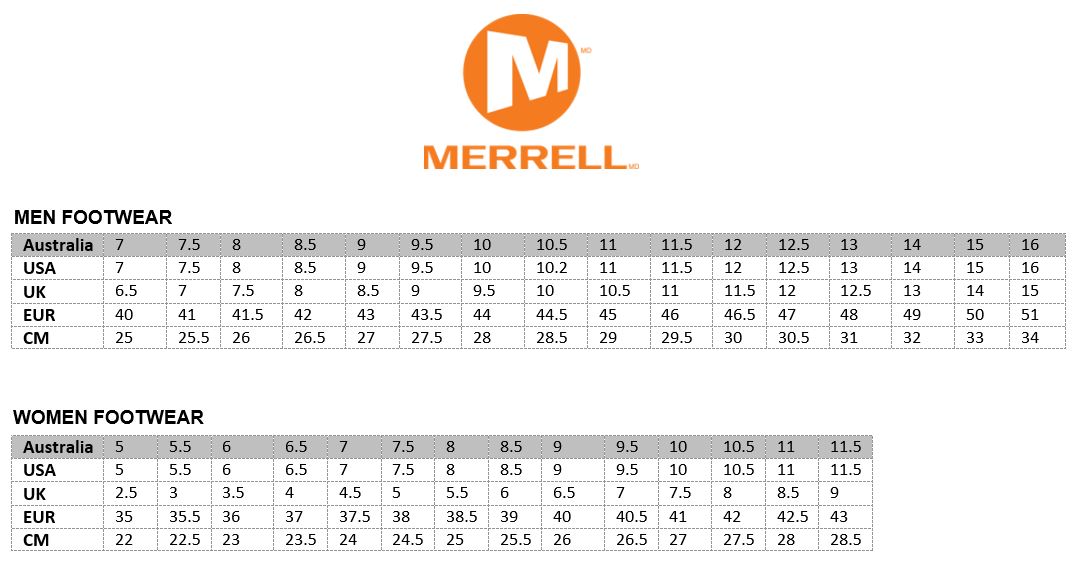 Merrell Jacket Size Chart