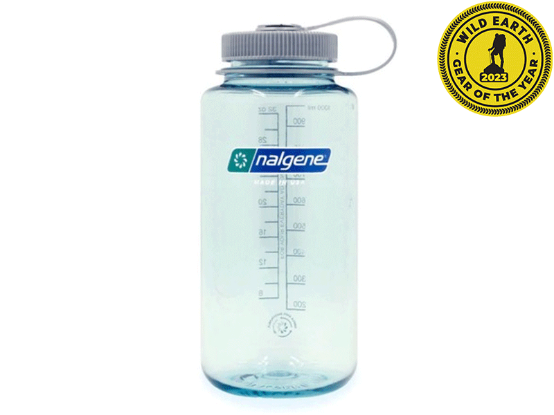 Nalgene 1L Water Bottle with the Wild Earth Gear of the Year 2023 logo