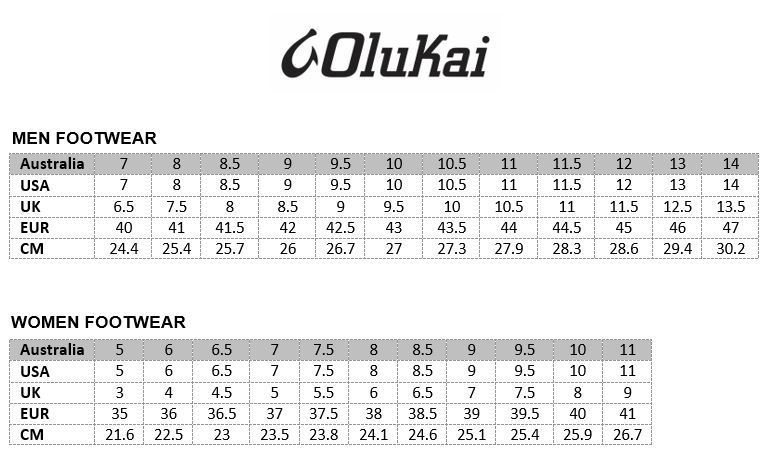 Olukai Size Chart