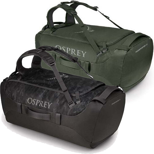 2 Osprey Transporter 95L Duffel Bags in green and black