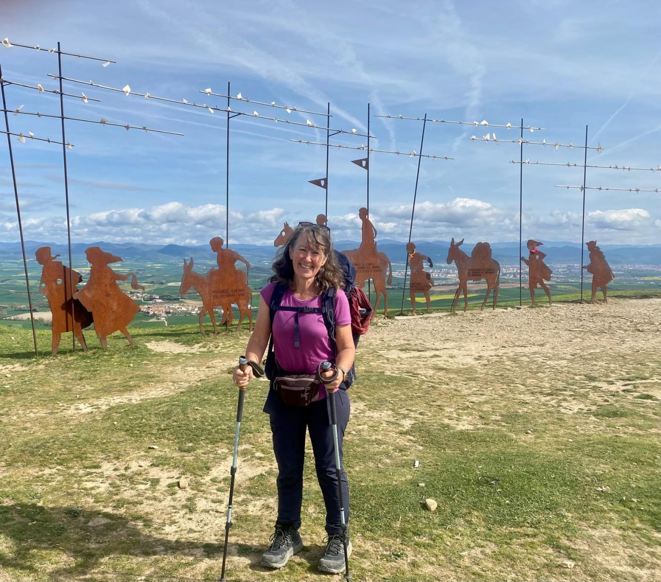 The famous metal pilgrim sculptures at Alto del Perdon on the Camino Frances route