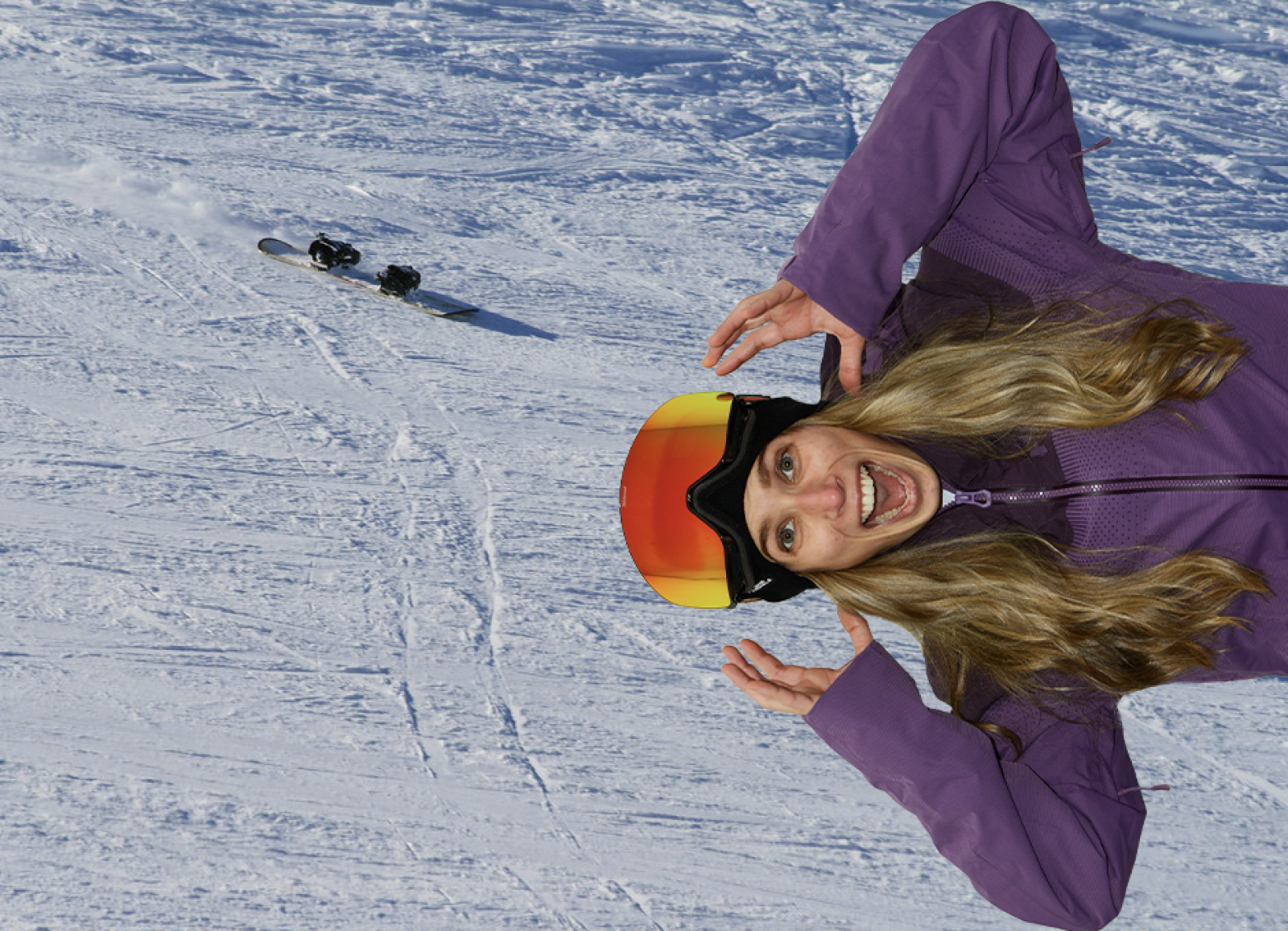 Jess yelling after her runaway snowboard