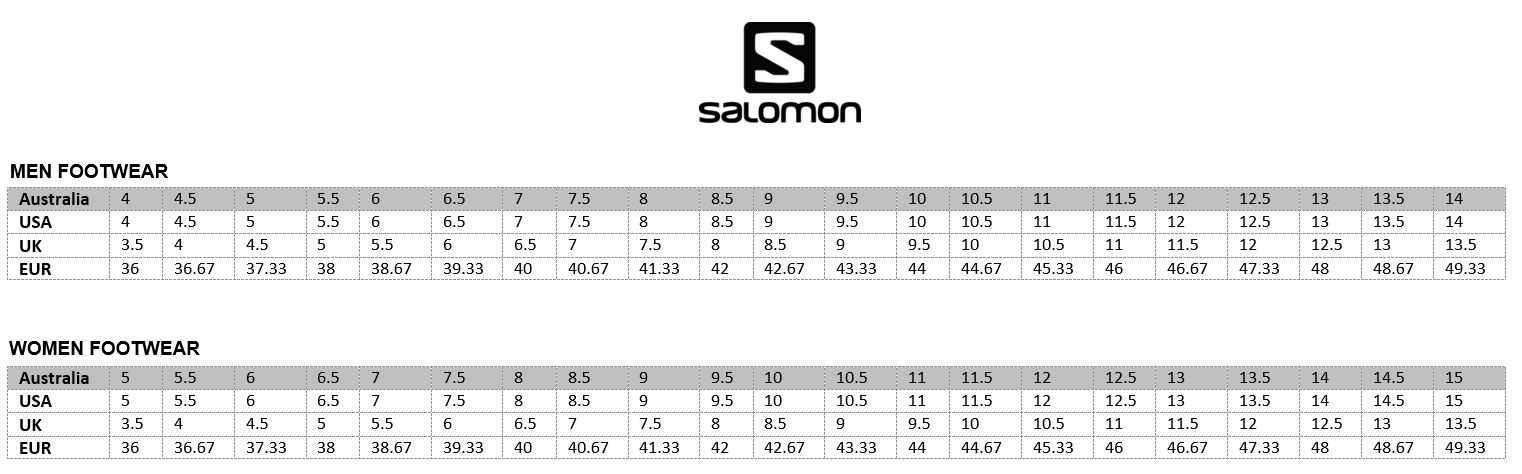 Salomon Running Shoes Size Chart