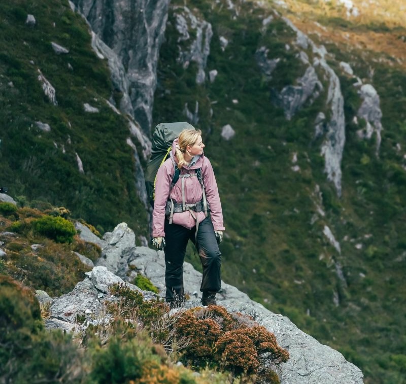 Sara Keith wearing the Patagonia Torrentshell 3L Rain Jacket in the Western Arthur's