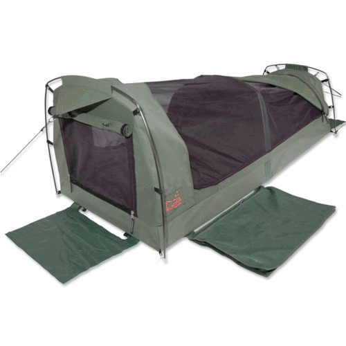 Sahara Vagabond Deluxe King Single Dome Canvas Swag & Bag in Green