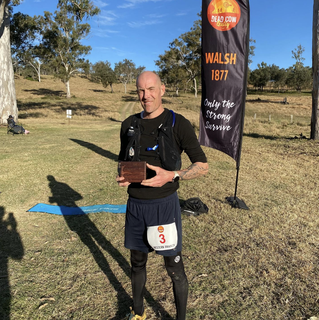 Ryan Crawford at the finish line of Dead Cows Gully