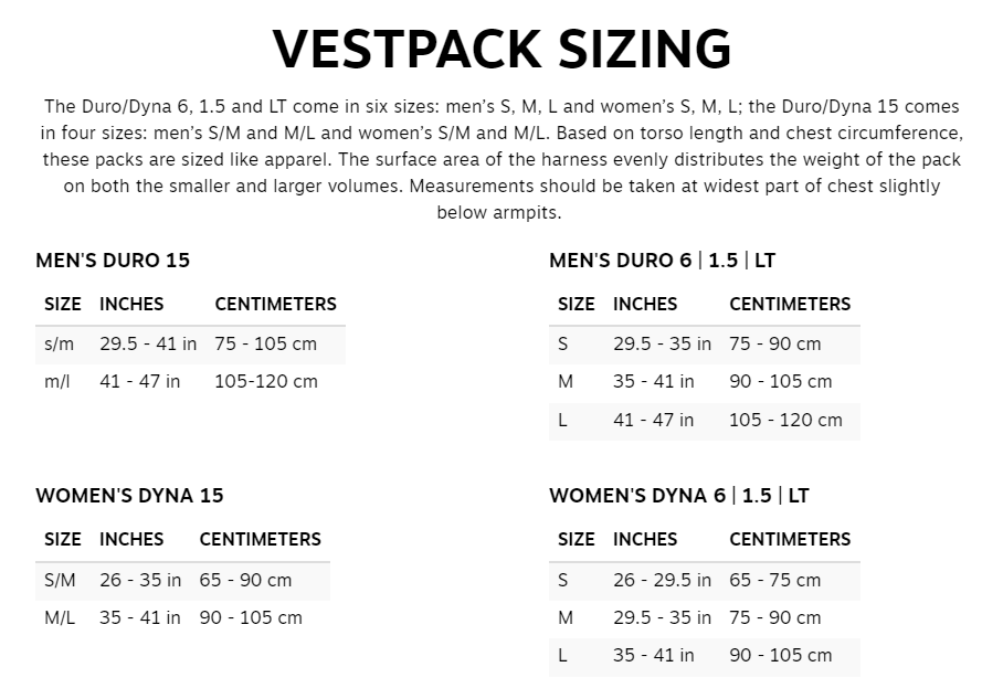 Osprey Vests Size Guide