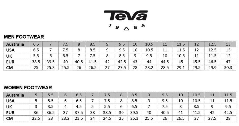 teva size guide