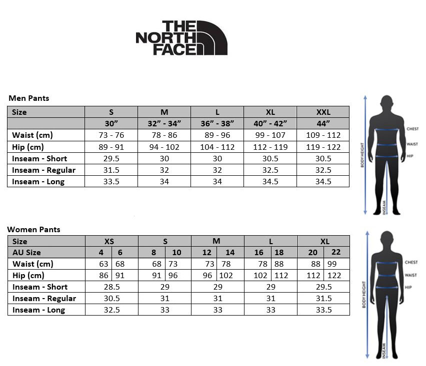 the north face women's size guide