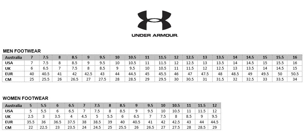 under armour size guide shoes