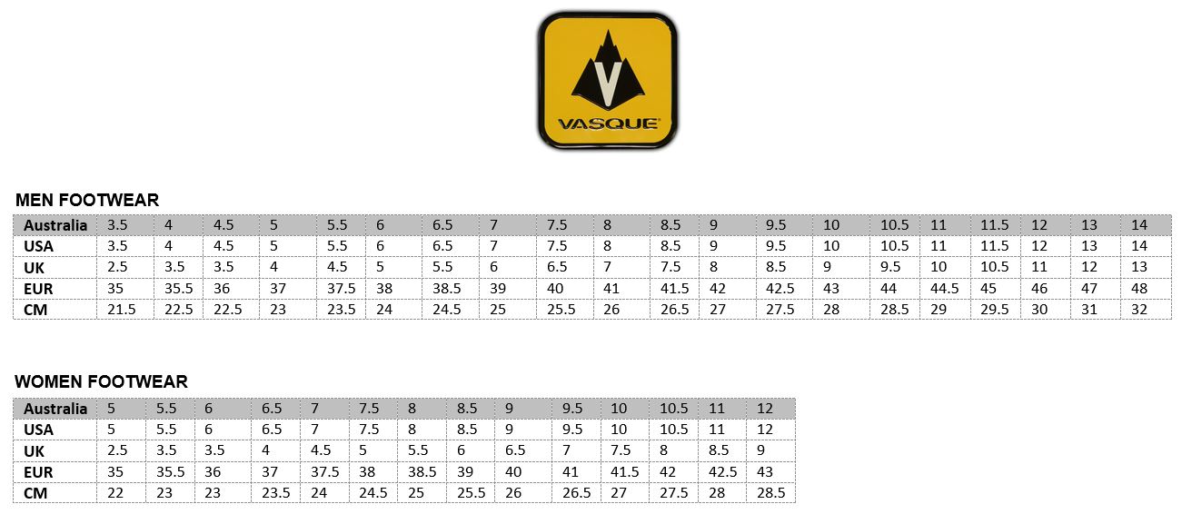 Vasque Boots Size Chart