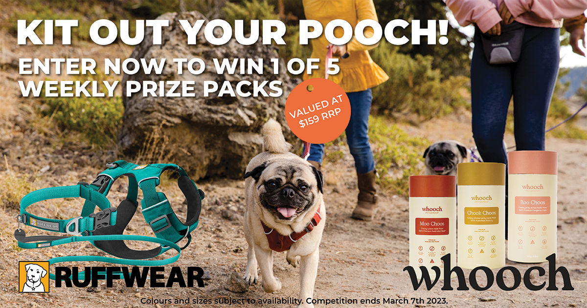 Ruffwear x Whooch Competition - Win 1 of 5 Prize Packs including Ruffwear Harness, Leash and Collar and Whooch Pet Treats Valued at $159RRP