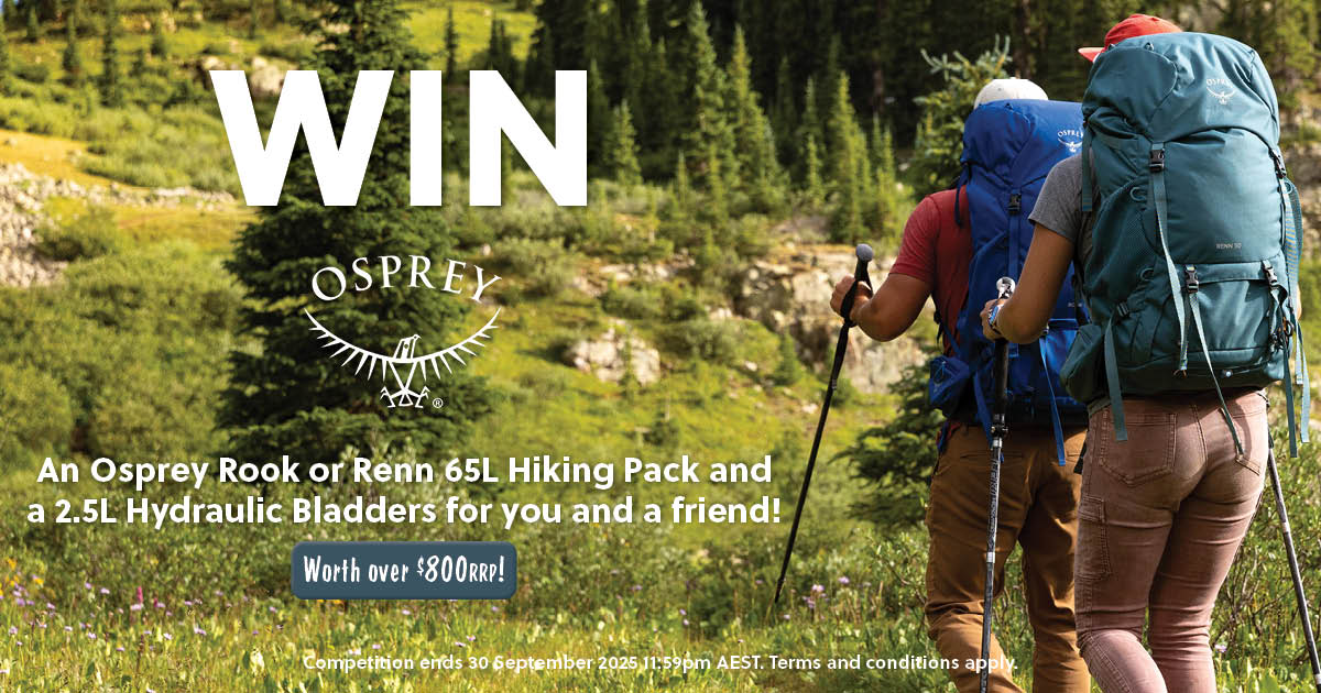 Win an Osprey Rook or Renn 65L for you and a mate plus 2x 2.5L Hydraulic Bladders worth over $800RRP. 