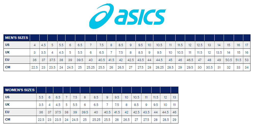 asics shoe size guide 