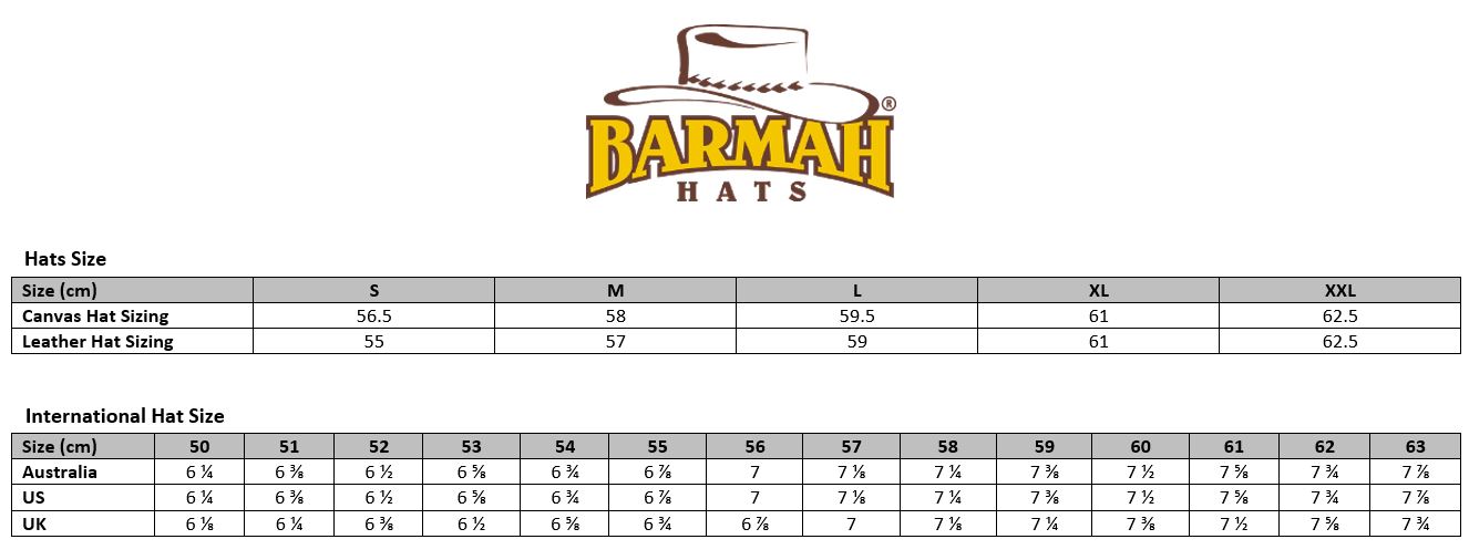Barmah Hats Size Guide
