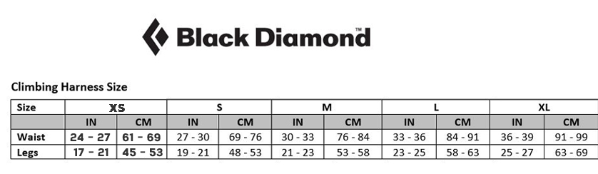 Climbing Harness Size Chart