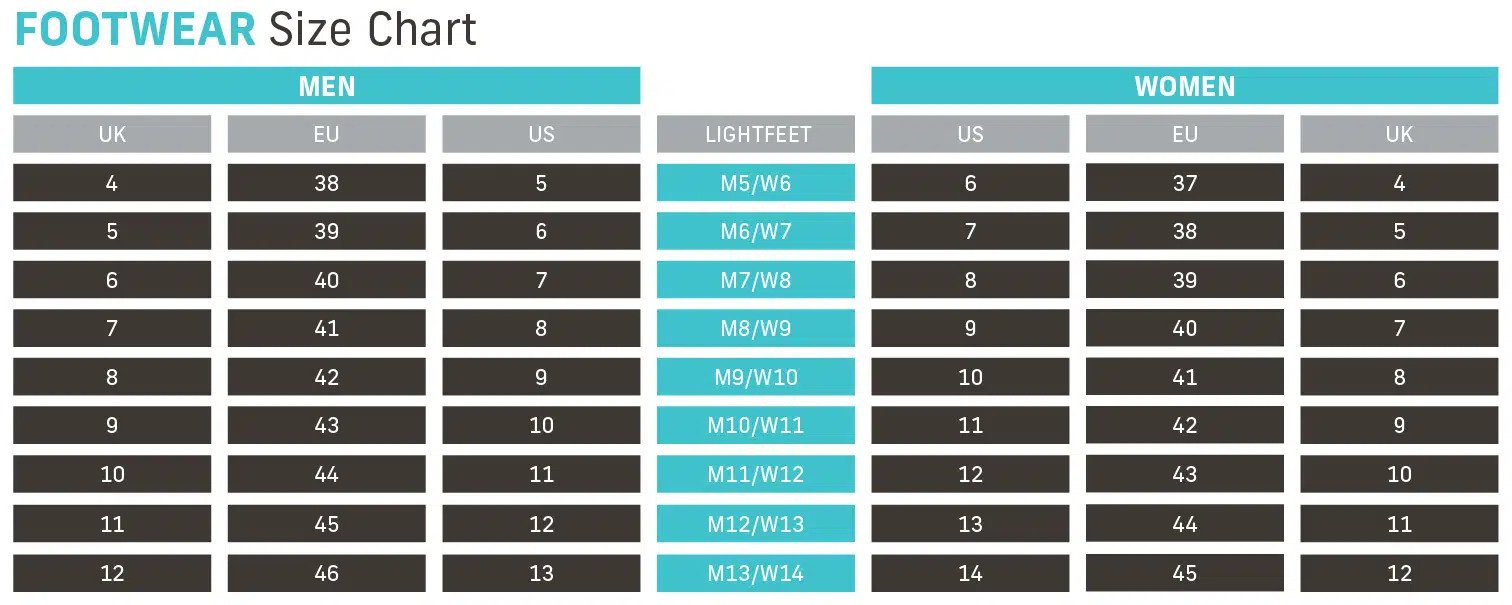 Lightfeet Size Chart