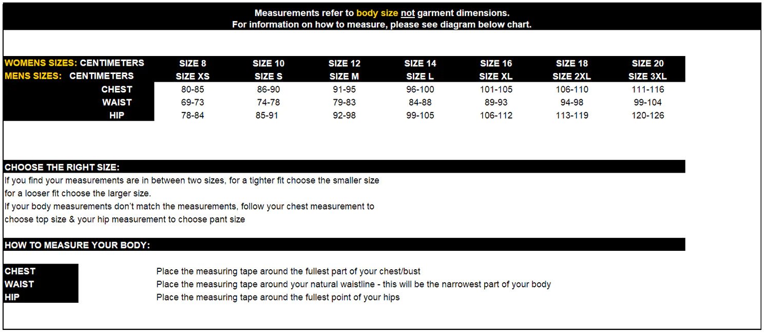 XTM Jacket Sizeguide