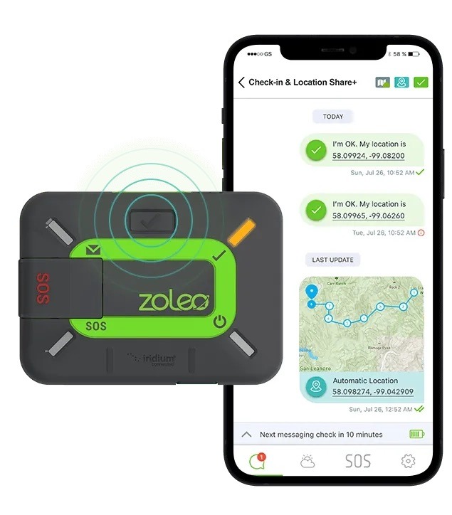 ZOLEO satellite messenger paired with phone app for off-grid messaging Australia.