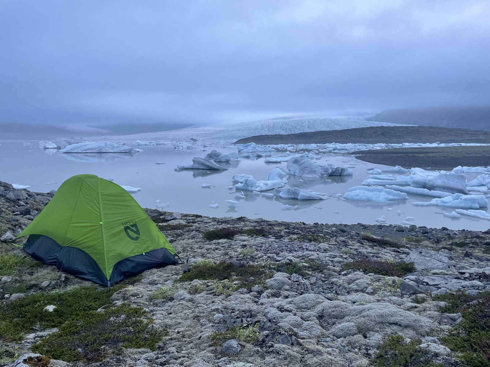 Duncan's Nemo Hornet tent next to a frozen lake