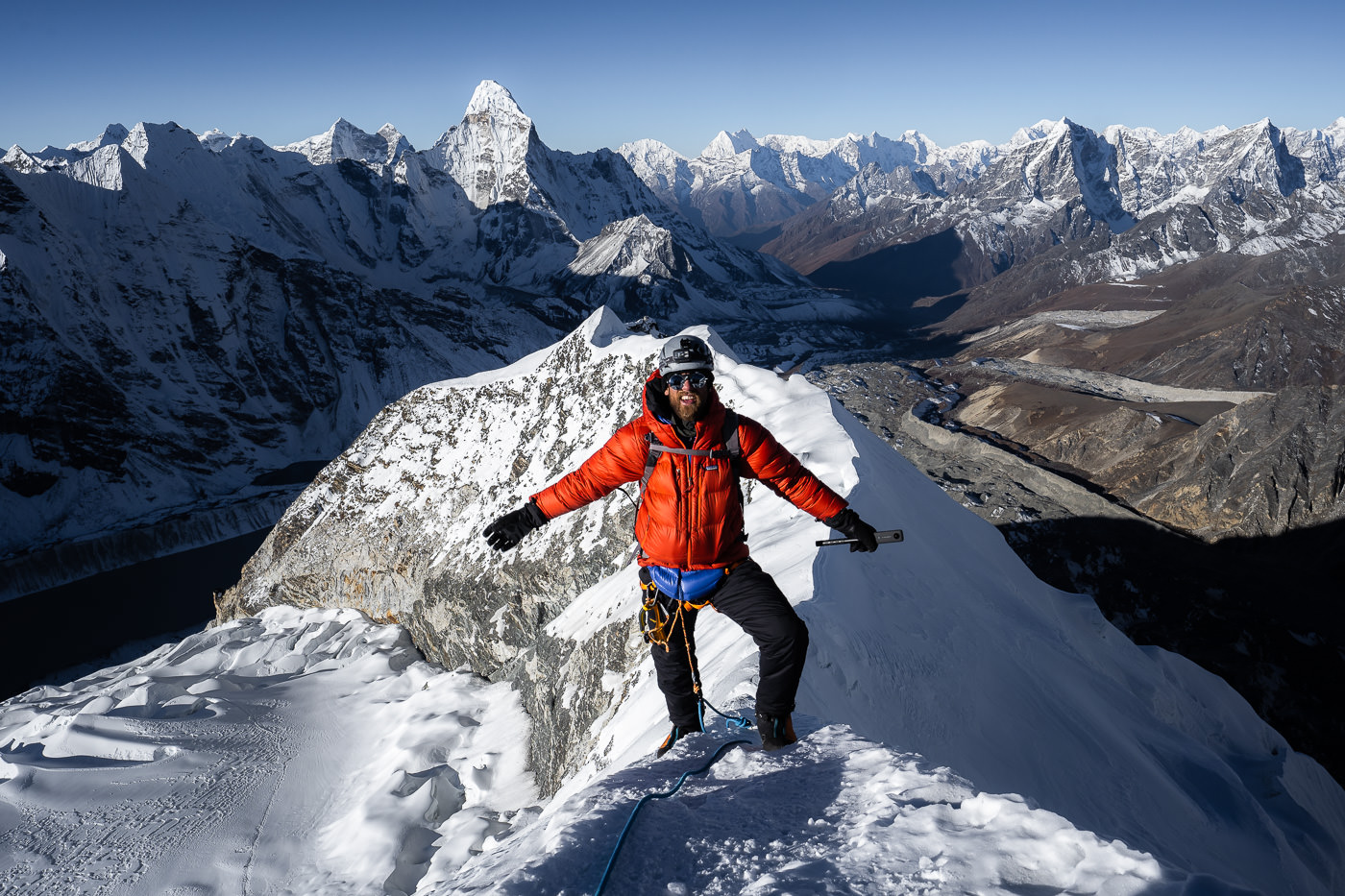 Jackson at the peak of Island Peak