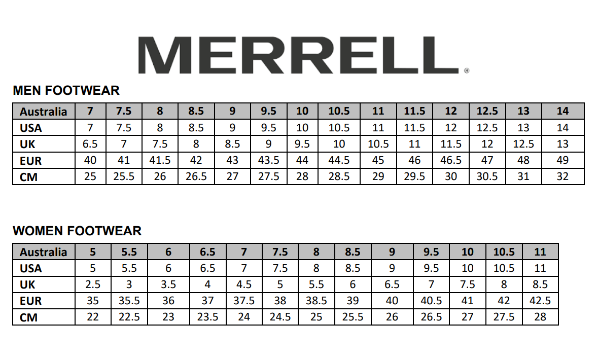 Merrell Size Guide