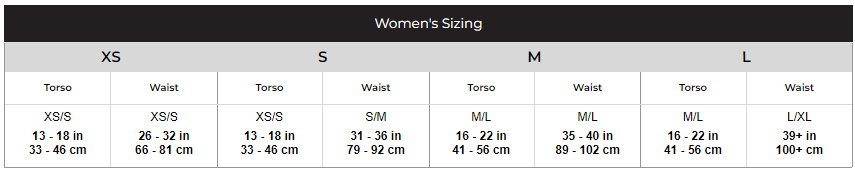 Mystery Ranch Womens Sizeguide