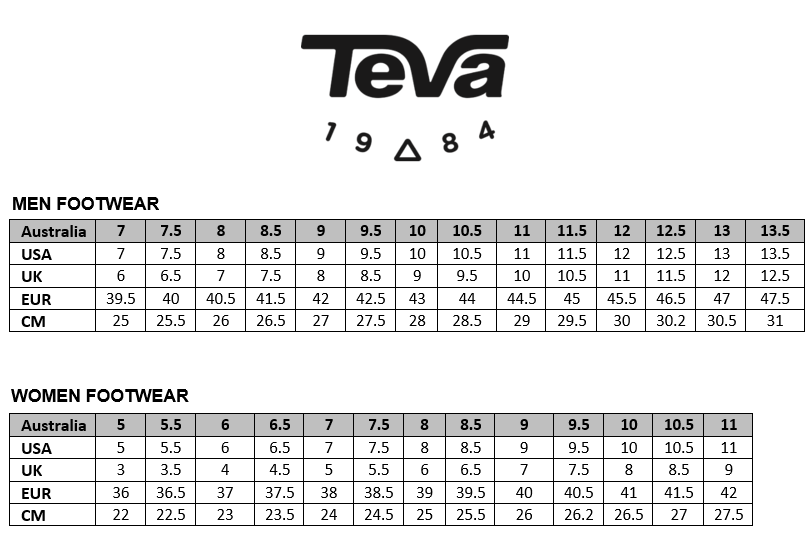 Teva Size Guide