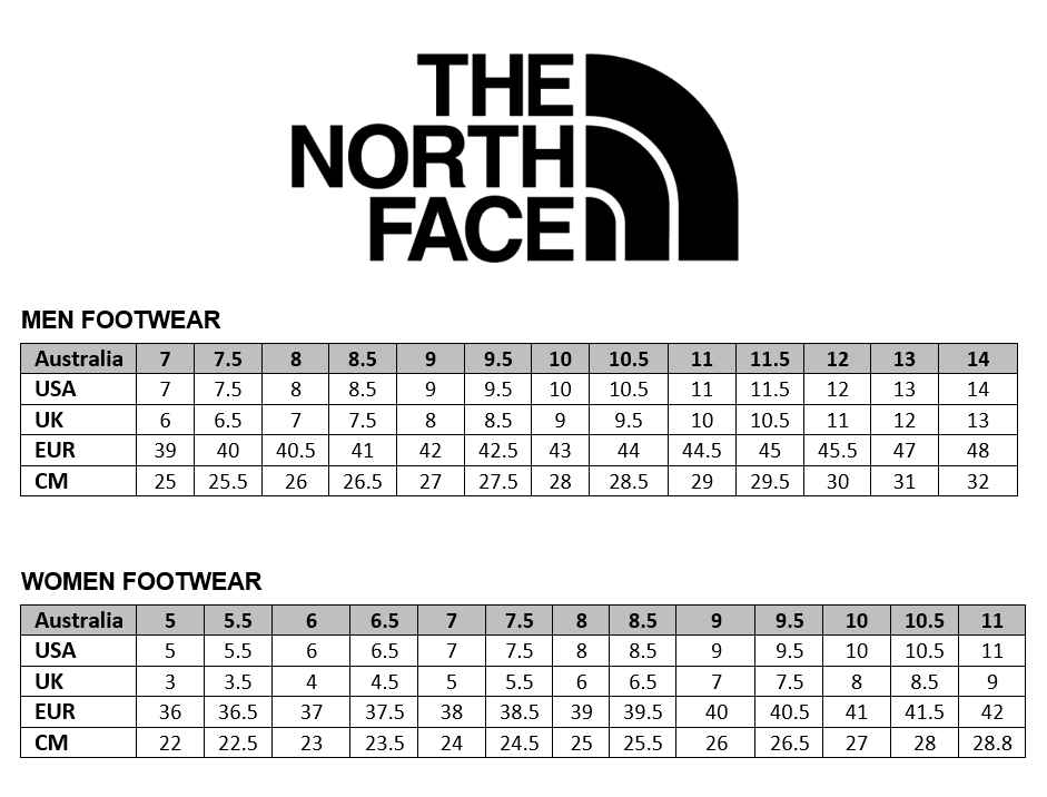 The North Face Shoe Size Guide
