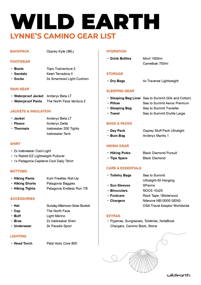 Wild Earth Camino Packing Checklist