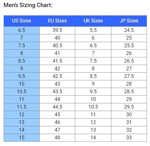 Xero Mesa Mens Sizeguide