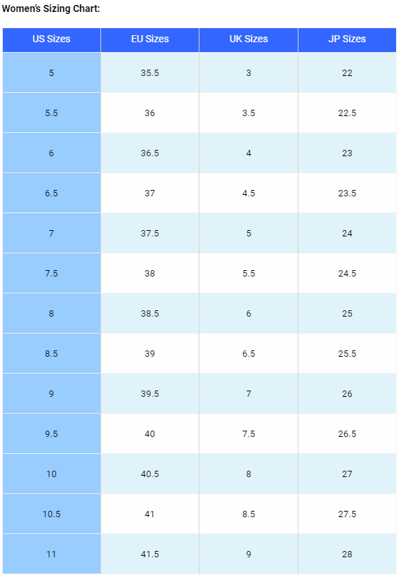 Xero Xcursion Womens Sizeguide