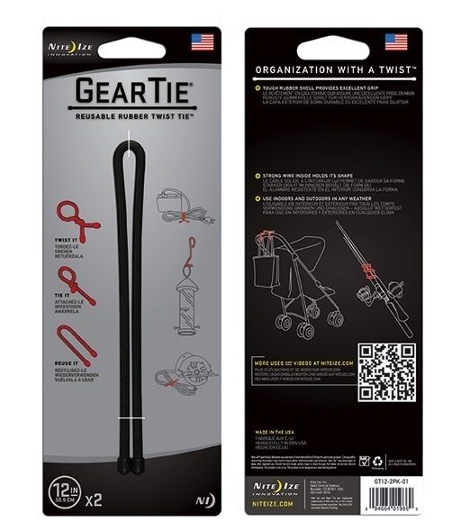 NITE IZE 12" GEAR TIE 2 PACK - BLACK