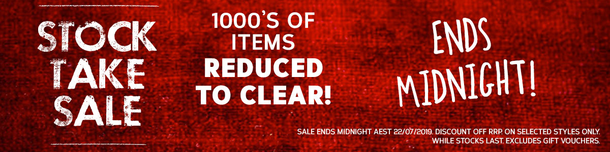 Stocktake Sale must end midnight. Grab a bargain today.