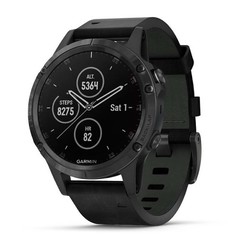 Garmin Fenix 5 Plus Sapphire GPS Watch - Black With Black Leather Band