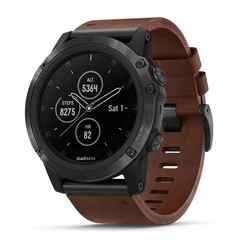 Garmin Fenix 5X Plus GPS Watch - Sapphire Slate Gray with Brown Leather Band