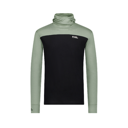 Mons Royale Yotei Powder Hood Mens Merino Long Sleeve T-Shirt - Willow/Black