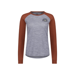 Mons Royale Icon Womens Merino Long Sleeve Raglan T-Shirt - Sienna/Grey Heather