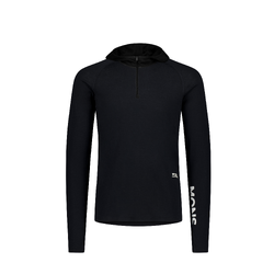 Mons Royale Temple Mens Merino Long Sleeve 1/2 Zip Hooded Pullover - Black