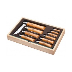 Opinel 10 Piece Knife Set with Glass Lid Display Case - 1 Of Each Size - Carbon
