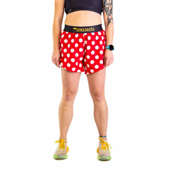 ChicknLegs 4in Split Womens Running Shorts - Red Polka Dot