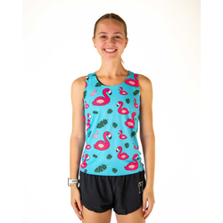 ChicknLegs Performance Womens Running Singlet - Blue Flamingos