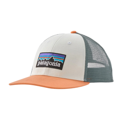 Patagonia P-6 Logo LoPro Unisex Trucker Hat - White w/Peach Sherbet