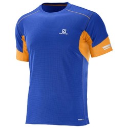 Salomon Agile Mens Short Sleeve Running Shirt- Surf The Web Bright Marigold